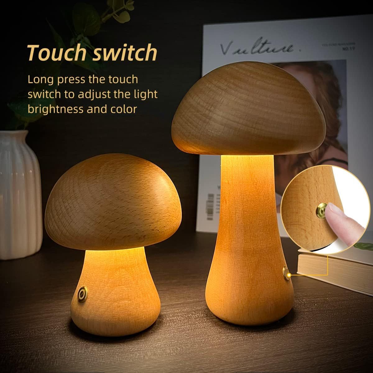 Wooden Mushroom LED Night Light | Warm & Cute Decor