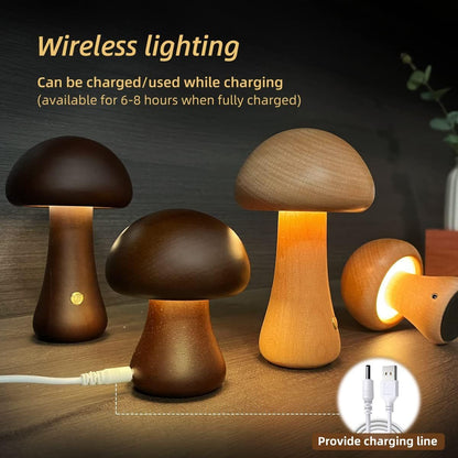 Wooden Mushroom LED Night Light | Warm & Cute Decor